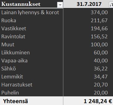 Kustannukset 07 2017