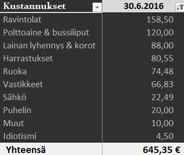 Kustannukset 6 2016