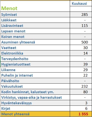 Talousvalmennus Menot