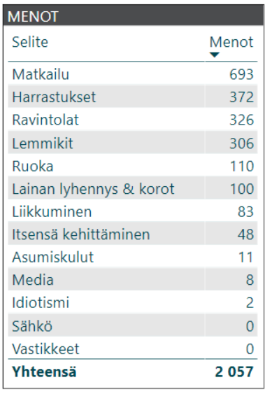 kuukausikatsaus menot 2018 11