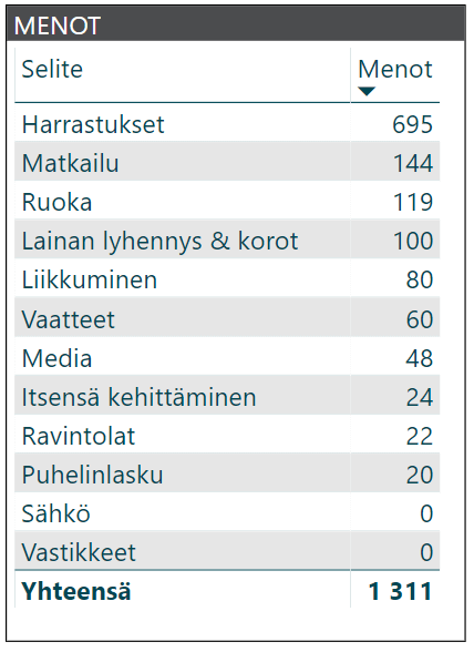 kuukausikatsaus menot 2019 05