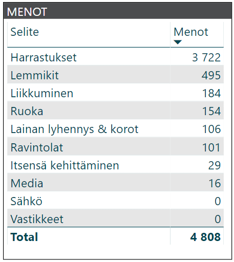 kuukausikatsaus menot 2019 07