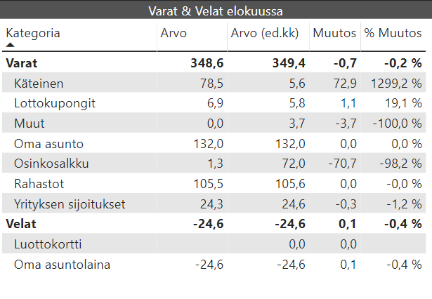 kuukausikatsaus varat ja velat 2019 08